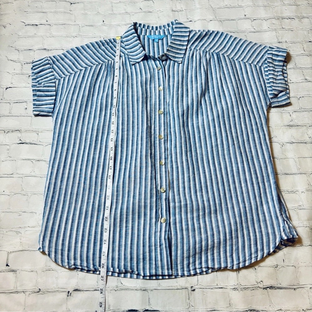 Draper James RSVP Womens Size S Linen Cotton Top Blue Striped Button Down Preppy - Picture 9 of 11